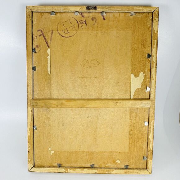 VTG Folk Art Colored Pyrography Signed Braune Mountain Scene 13x10 Wood Burning - Picture 4 of 6